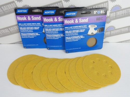 (Lot of 11) NORTON - 5" 8 Hole Orbital Sander Discs, 60 Grit, Hook & Sand (NEW) - Picture 9 of 9