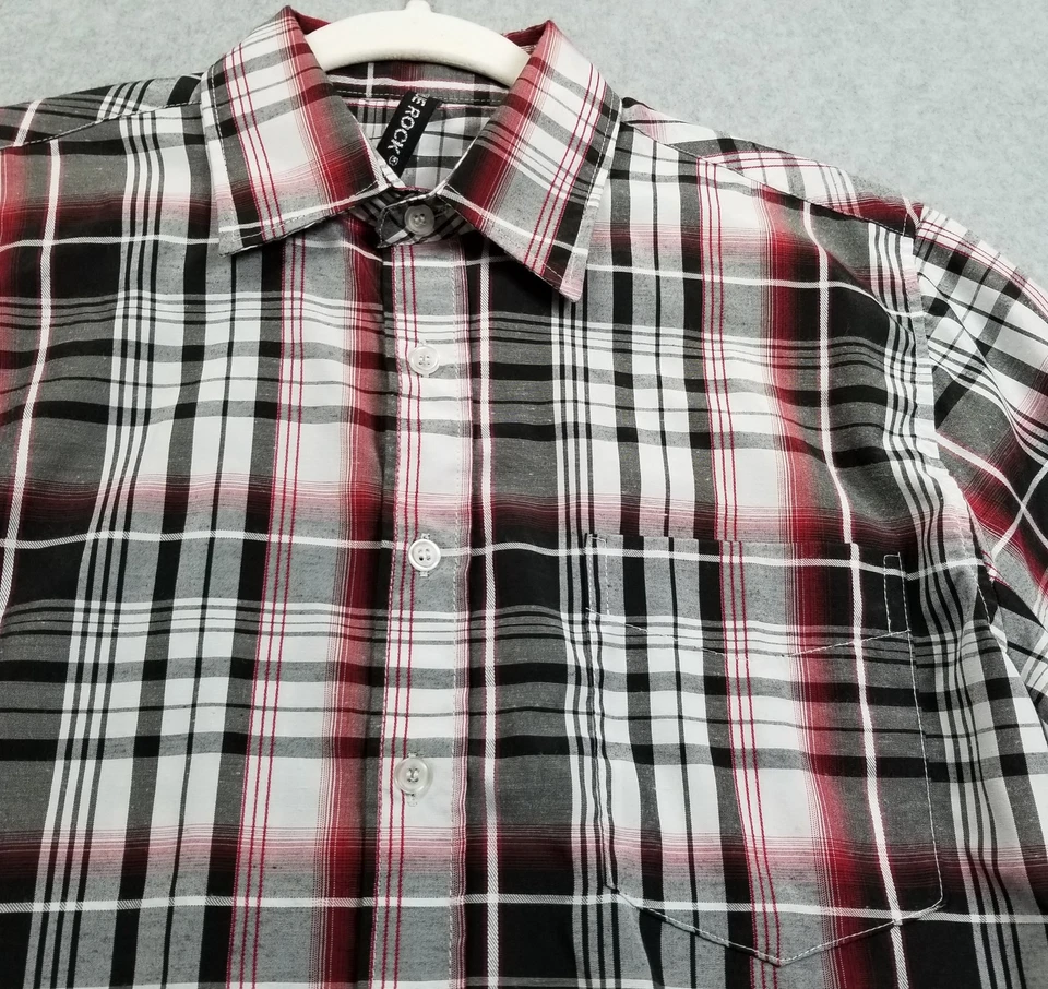 True Rock Button Up Shirt Mens Small S Black Red White Plaid Short Sleeve Pocket - Image 2 of 4