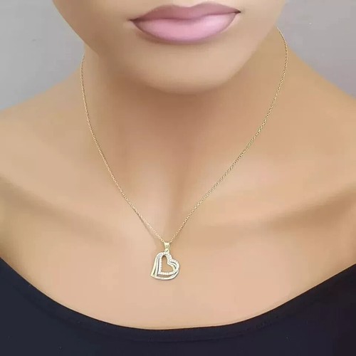1Ct Round Cut Real Moissanite Triple Heart Shape Pendant 14K Yellow Gold Plated - Picture 4 of 7