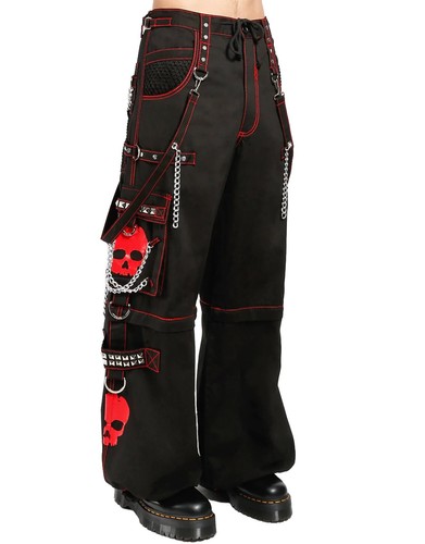 Pantalones de jean Puritues góticos para mujer rojos cadena calavera punk rock steampunk Cyber - Imagen 2 de 4