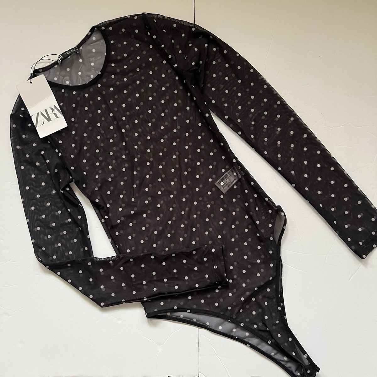 ZARA Black Polka Dot Mesh Bodysuit Size Small | eBay