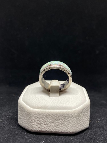 Native American Zuni inlay white fire opal Sterling Silver band ring size 9.5 - Bild 7 von 10
