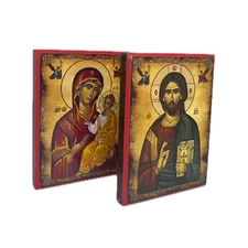 Orthodox Christian Wooden Gift Icon of Theotokos and Jesus Christ