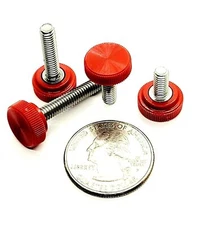 8-32 Thumb Screws with Round Red Knurled  Grip 304 Stainless 4-24P #8 1/2" Knob