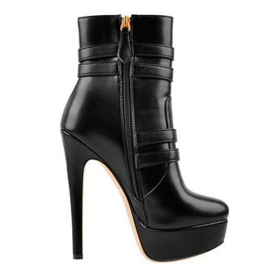 Ladies Women's Chunky High Heel Platform Fashion Side Zipper Ankle Boots Shoes