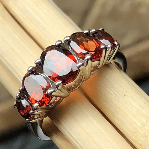Natural 2.5ct Pyrope Garnet 925 Solid Sterling Silver 5-Stone Ring sz 5.75 - Picture 4 of 8