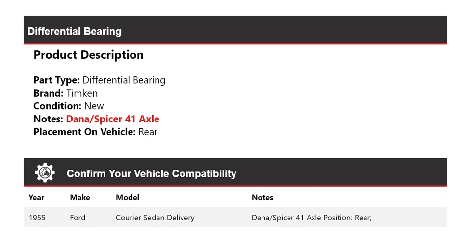 For 1955 Ford Courier Sedan Delivery Differential Bearing Rear Timken - Image 2 of 4
