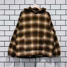 PLEASURES BEYOND PLAID WOVEN HOODIE BROWN