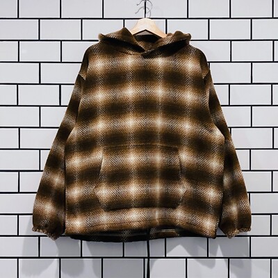 PLEASURES BEYOND PLAID WOVEN HOODIE BROWN