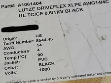 Lutze A1061404 14/4C DRIVEFLEX Flexible VFD Servo Cable Shielded TC-ER-JP /10ft