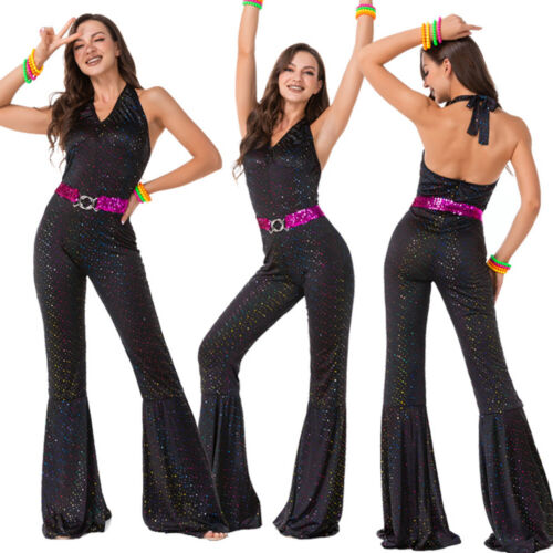 Kostüm Damen Disco Queen 70er 80er Retro Overall Jumpsuit Fasching Karneval - Bild 1 von 9