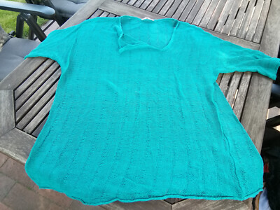 Sinne Design Leinen Strick Pullover Long Tunika Schlitz Aussch.  grün XL 44/46