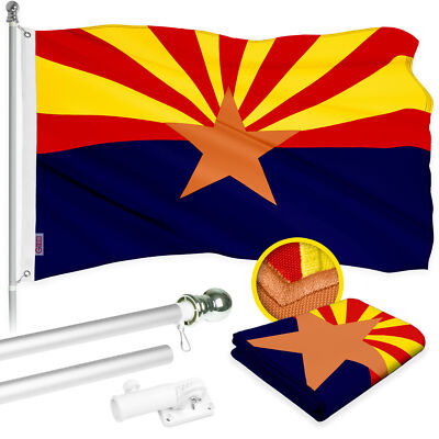 G128 Combo Silver Flagpole & Arizona AZ State Flag 2x3 Ft Embroidered 300D Poly