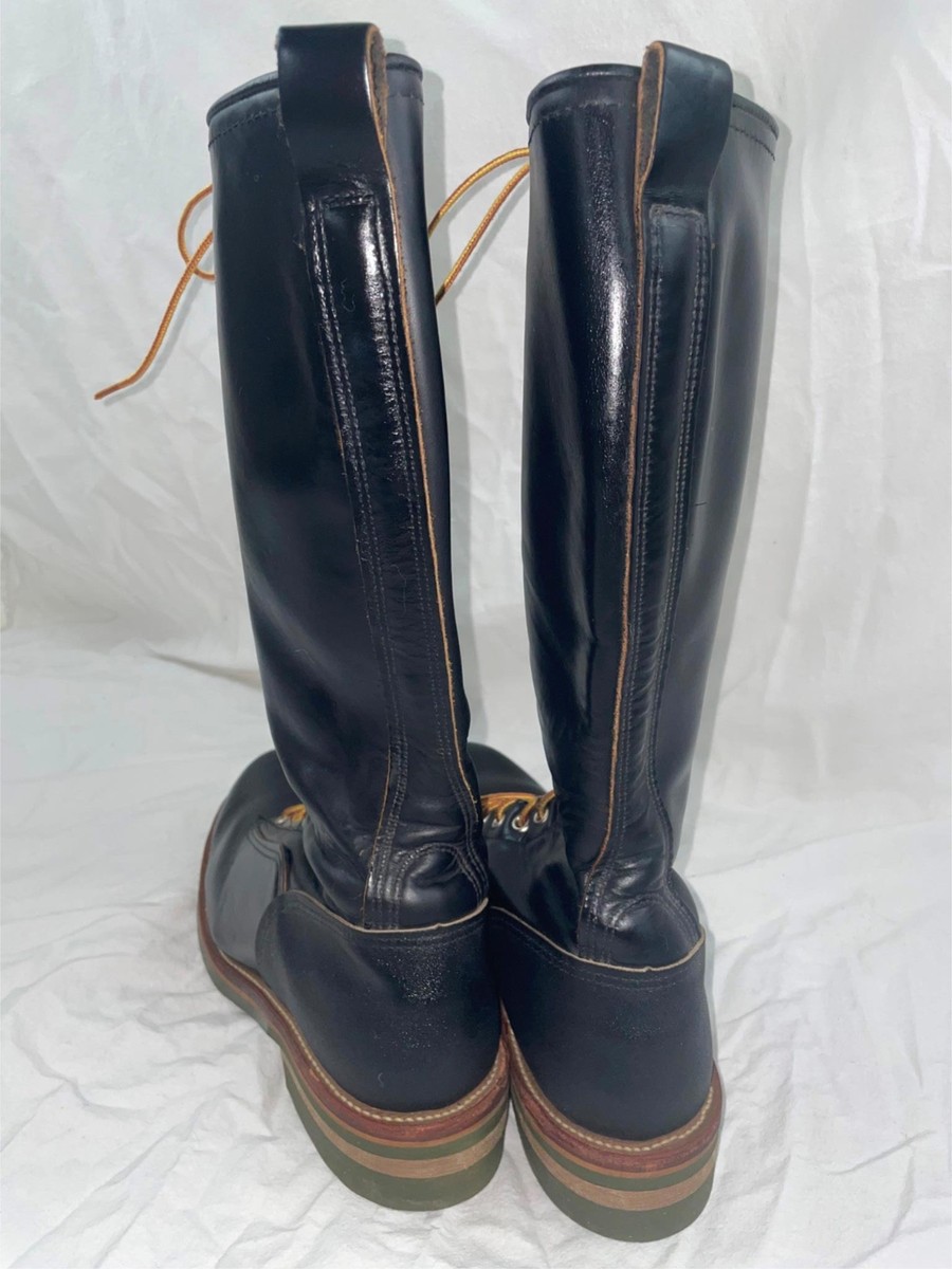 VTG 11 RED WING 45104 BLACK TALL LINEMAN LOGGER LACE UP USA GREEN