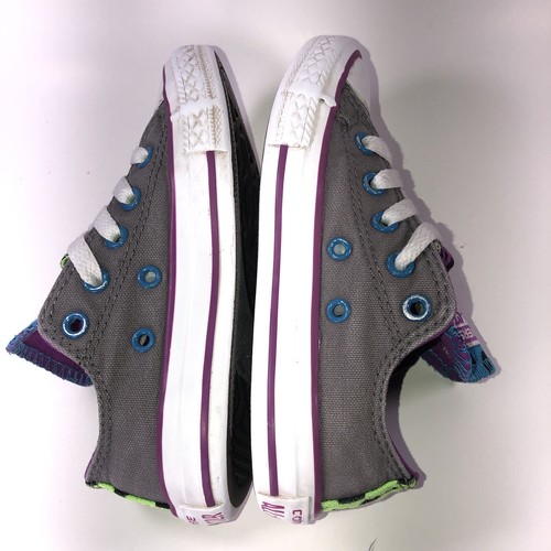 Converse All Star Jr Sz 11 Gray Green Purple Blue Double Leopard Tongue 640544F - Picture 7 of 11
