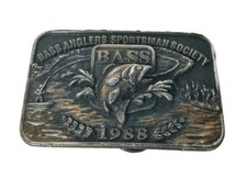 VTG Belt Buckle BASS ANGLERS SPORTSMAN Freshwater Fishing 1988 Western Trucker
