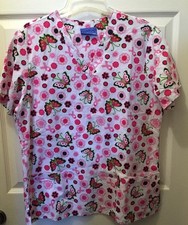LADIES CAROLS SCRUBS SCRUB TOP SHIRT SIZE MEDIUM Butterflied Flowers