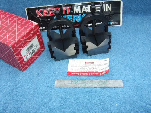 STARRETT 568 V BLOCKS N BOX W/CLAMPS USED TOOLMAKER MACHINIST CLEAN VINTAGE 1z
