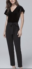 White House Black Market Jumpsuit Size 00 Black Velvet Top Cap Sleeves NWOT