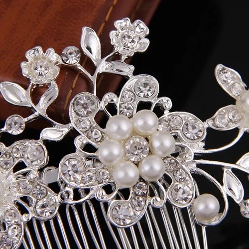 Bridal Wedding Crystl Flower Crystal Pearls Diamante Bridesmaid Bridal Hair Comb - Picture 4 of 11