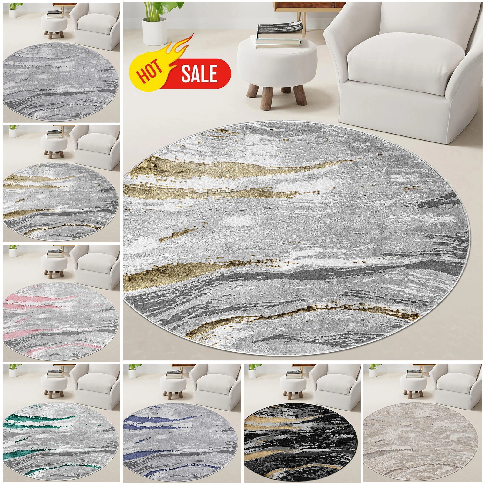Large Round Circle Rug 120x120 cm Non-Slip Carpet Mat for Living Room Bedroom