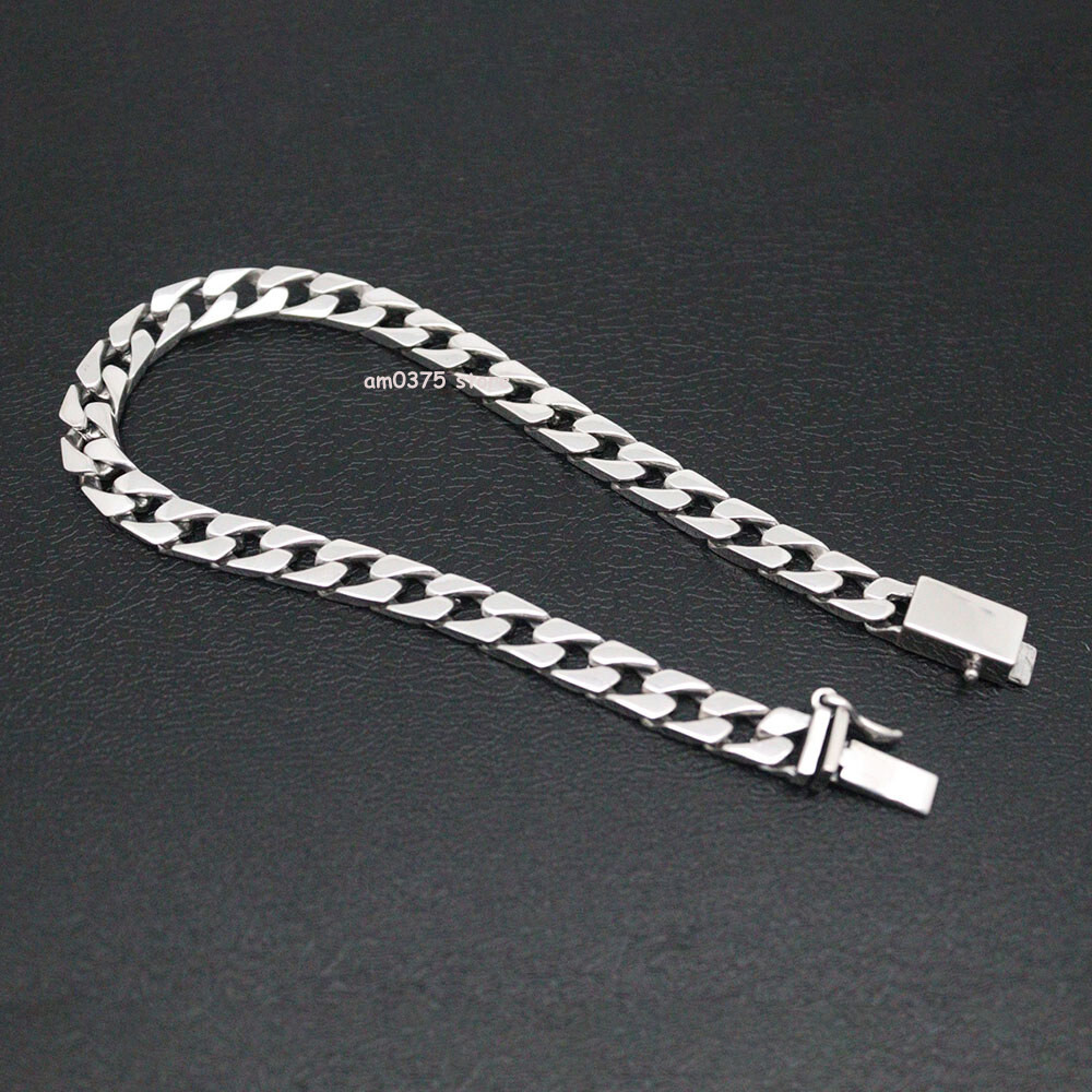 Real 925 Sterling Silver Bracelet Man Women 7mm Curb Cuban