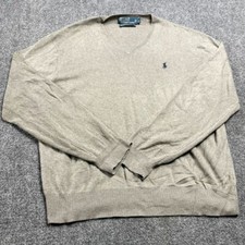 Men's Beige Sweater Casual Comfort Long Sleeve V-Neck Pullover Size Large