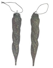 Vintage Christmas Commodore Spiral Icicle Glass Ornaments Lot Of 2