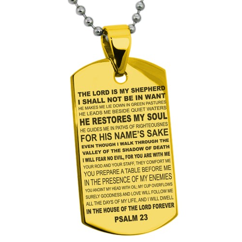 Stainless Steel Psalm 23 Lord Is My Sheperd Mens Dog Tag Necklace or Keychain - Picture 4 of 9