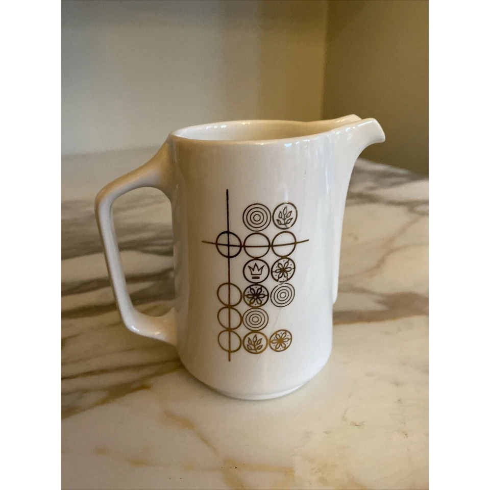 Diseño Círculo Geométrico Siglo Mediano Blanco Crema Vintage Hecho en EE. UU. Foto 4 de 4