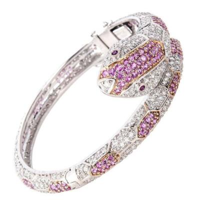 Shiny Queen Pink Sapphire & Vivid White CZ 11.97TCW Snake Bangle Women Bracelets