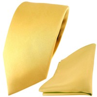 Modische Tigertie Satin Seidenkrawatte + Seideneinstecktuch In Gold Einfarbig