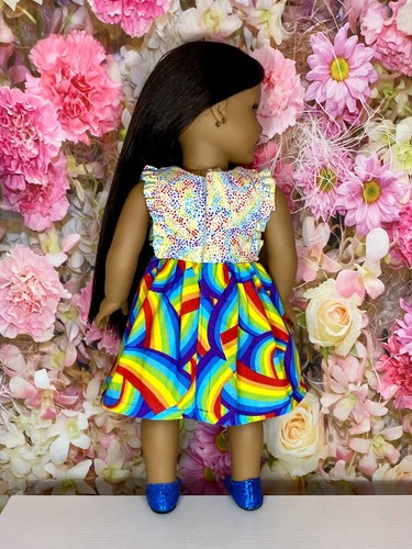 Rainbow Joy Dress & Shoes for 18" Doll + Matching Bracelets for Doll & Girl - Picture 3 of 4