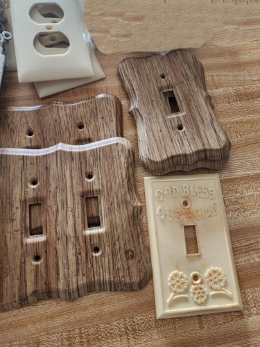 Large Lot Used Residential Electric Outlets Switches & Covers Beige & Faux Wood - Picture 6 of 6