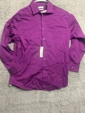 Calvin Klein Shirt Men Purple 16.5 32 33 Performance Long Sleeve Button Up Solid