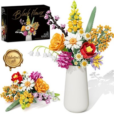 Blumen Bausteine Set für Erwachsene, 1070 Teile Bouquet, Künstliche Blumen Ba...