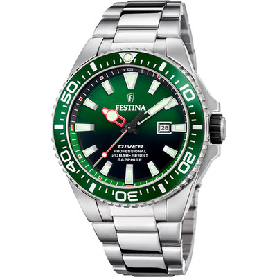 Festina Herrenuhr Armbanduhr Herren Uhr Edelstahl F20663/2 Grün Taucheruhr 20Bar