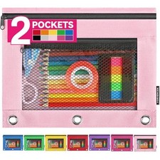 Pencil Pouch for 3 Ring Binder, Large Capacity Pencil Pouches with Pink