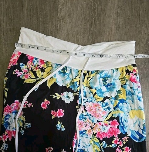 Bell Bottom Hose Damen Med Pull On Stretch Boho 70s Flare Yoga Floral Schwarz Pink - Bild 6 von 6