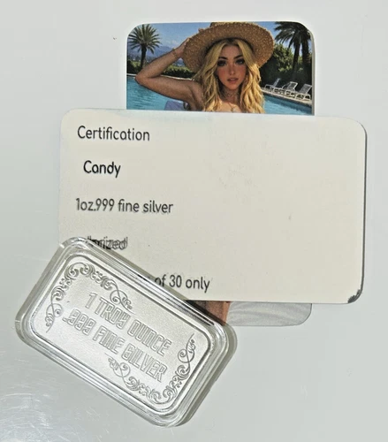 Naughty Candy 1 Troy Oz .999 Fine Silver Colorized Art Bar W/ COA 30 Minted