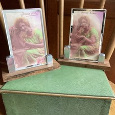 Pair French Art Deco antique mirrored geometric mantelpiece photo frames 15x14cm