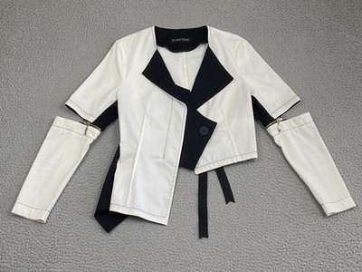 XD Xenia Design Jacket 36 S/M Black Zip Ribbon Trim Designer Goth Avant-Garde