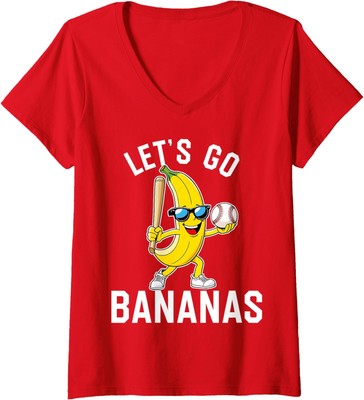 Let's Go Bananas Funny Banana Cute Design Ladies' V-Neck Tshirt