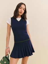 Reformation Blair Cotton Sweater Dress Navy Grass Women’s Large Preppy Academia