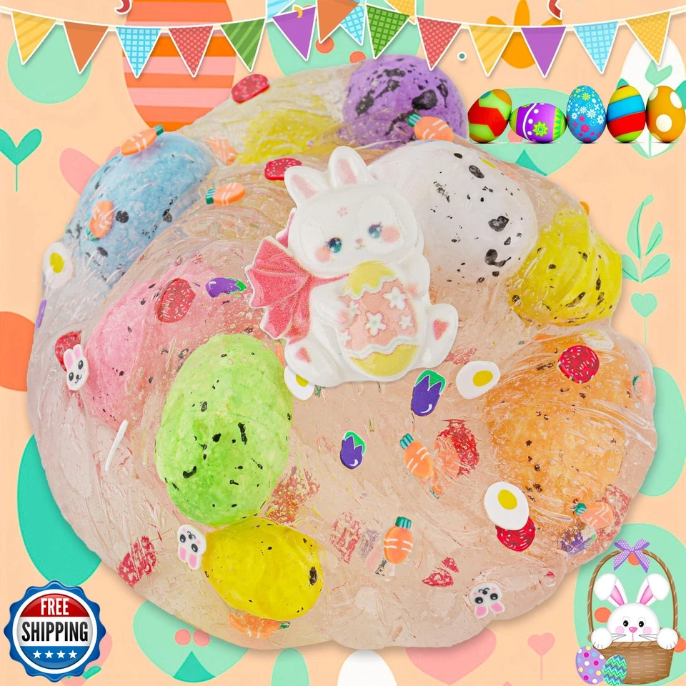 Easter Basket Stuffers, Dino Eggs Clear Slime with Easter Bunny Slime Charm, - Изображение 4 из 4
