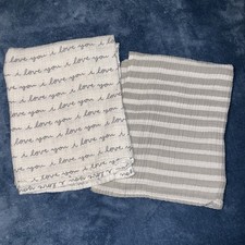 Lot Of 2 Cloud Island Baby Blanket Gray White Stripe Muslin Cotton Swaddle Lovey