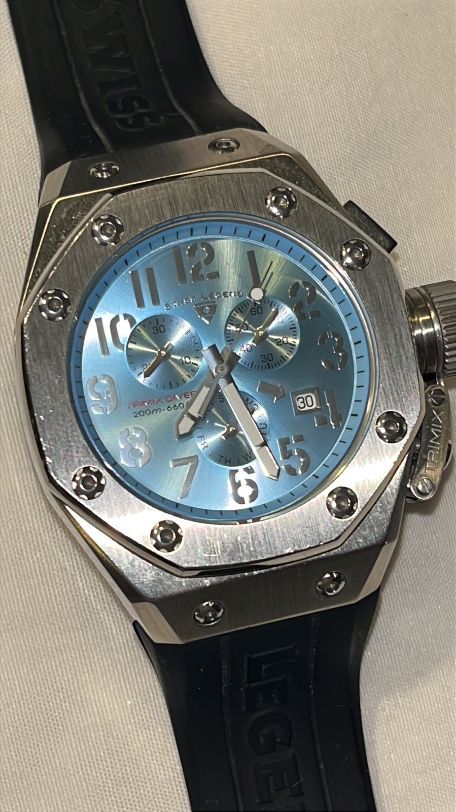 Swiss Legend Men's Trimix Diver Chronograph RARE Blue Dial Watch New Battery!