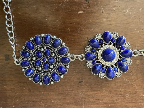 Chico's Metal Belt Navy Beads Silver Chain Very Nice Super Condition - Bild 2 von 8