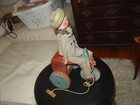 Antique Mechanical Wooden Pull Toy Boy Riding Tractor with Brimmed Hat Primitive — photo 4