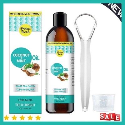 Whitening Pulling Oil Fl.Oz) (8 Mouthwash with Coconut Oil Peppermint Oil Oral